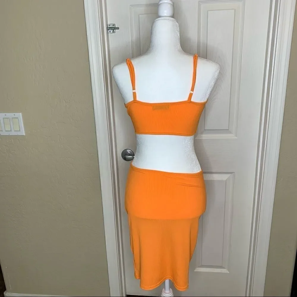 Shein Double Crazy Ruched Bust Cutout Bodycon Dress Size XS Orange